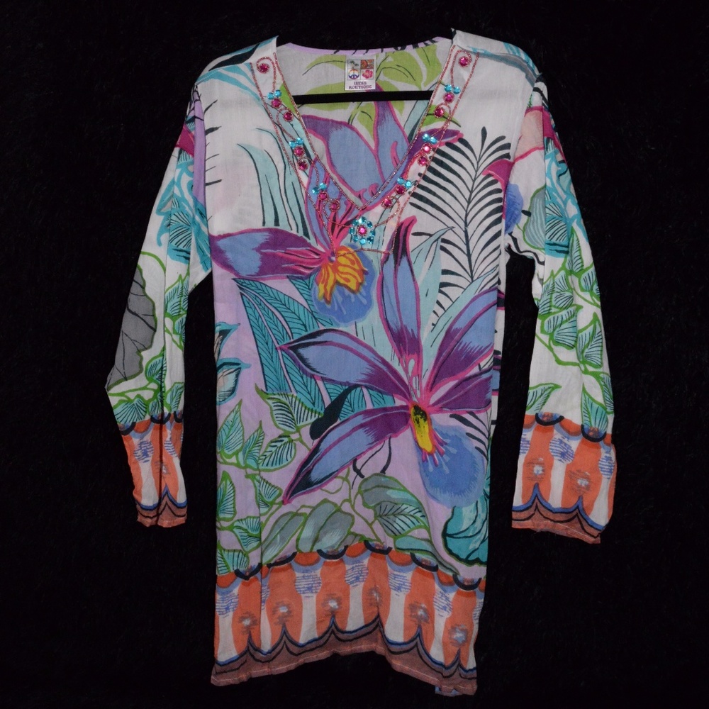 Beautiful one size colorful floral beach coverup